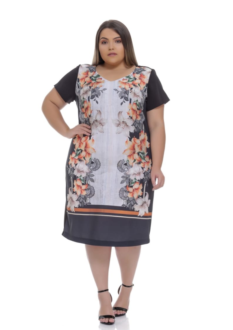 Vestido Midi Plus Size Floral Dourado Maria Amaral Moda Feminina